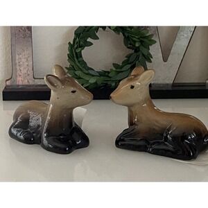 Vtg Ceramic Fawn Deer Salt Pepper Shaker Plastic Corks Cabin Decor Farmhouse NWT